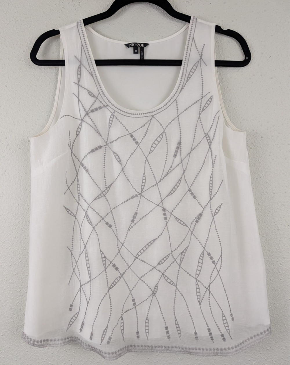 Nic + Zoe sz M White Sands lined Tank Top paper white embroidered blouse 2635